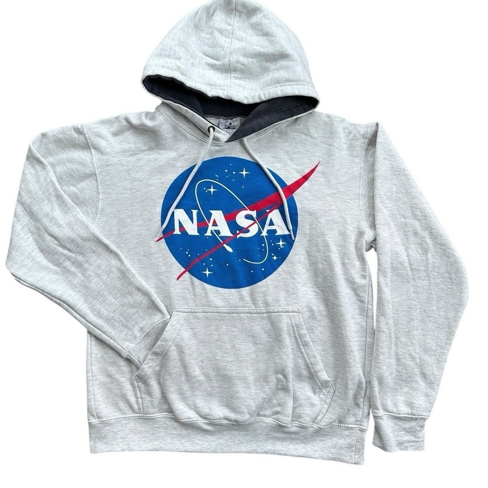 Prairie Mountain NASA Graphic Hoodie Mens Medium Gray Excellent Space Sweatshirt
